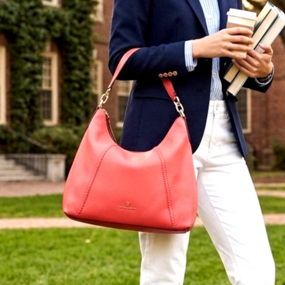 Michael Kors Sienna Large Pebbled Leather Shoulder Bag pink salmon gold accents